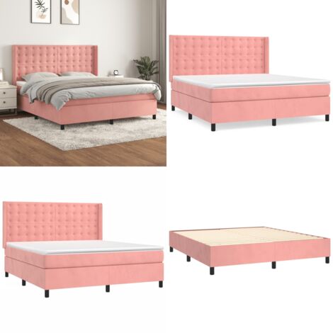 Cama box spring con colchón terciopelo rosa 160x200 cm - Colchón de muelles - Cama de muelles