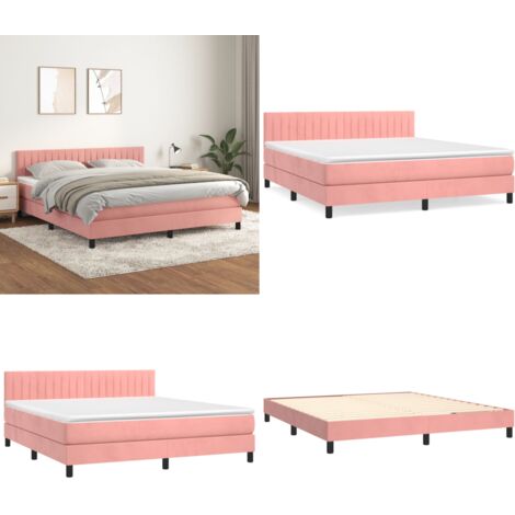 Cama box spring con colchón terciopelo rosa 160x200 cm - Colchón de muelles - Cama de muelles