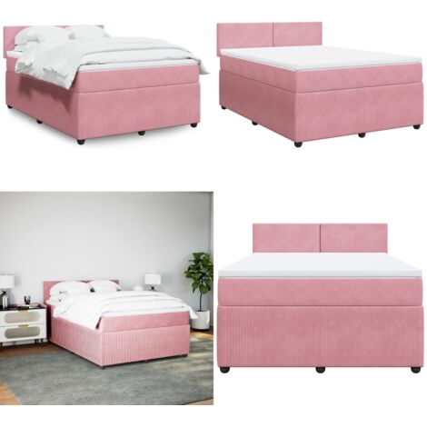 Cama box spring con colchón terciopelo rosa 160x200 cm - Colchón de muelles - Cama de muelles ensacados