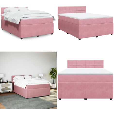 Cama box spring con colchón terciopelo rosa 160x200 cm - Colchón de muelles - Cama de muelles ensacados