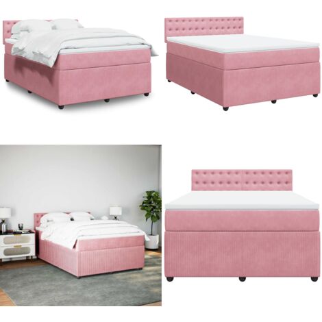 Cama box spring con colchón terciopelo rosa 160x200 cm - Colchón de muelles - Cama de muelles ensacados