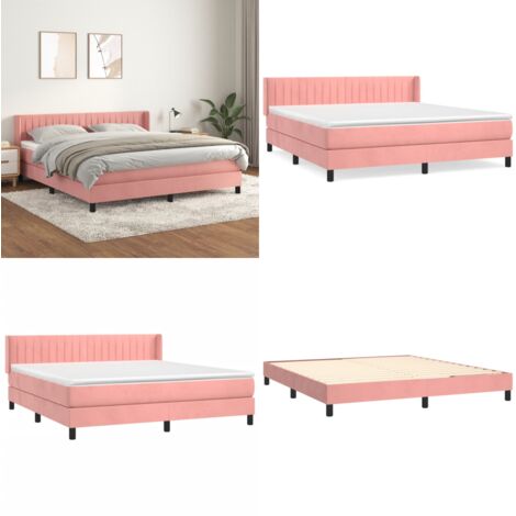 Cama box spring con colchón terciopelo rosa 160x200 cm - Colchón de muelles - Cama de terciopelo