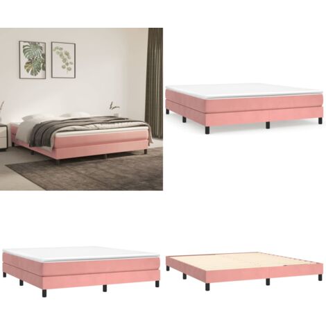Cama box spring con colchón terciopelo rosa 160x200 cm - Colchón de muelles - Colchón ensacado