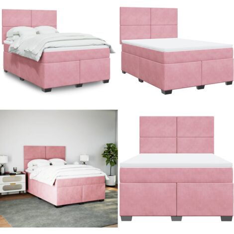 Cama box spring con colchón terciopelo rosa 160x200 cm - Colchón de muelles ensacados - Cama de muelles