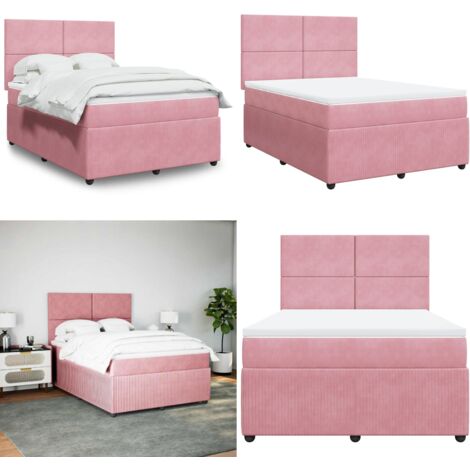 Cama box spring con colchón terciopelo rosa 160x200 cm - Colchón de muelles ensacados - Cama de muelles
