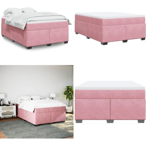 Cama box spring con colchón terciopelo rosa 160x200 cm - Colchón de muelles - Terciopelo rosa