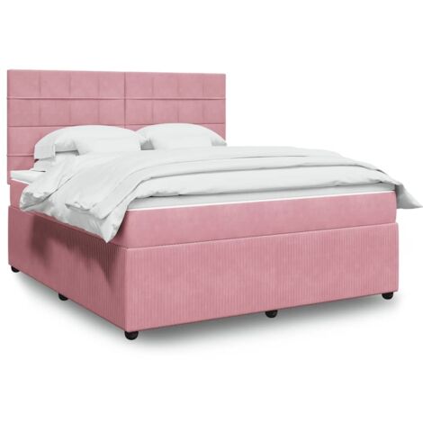 Cama box spring con colchón terciopelo rosa 180x200 cm