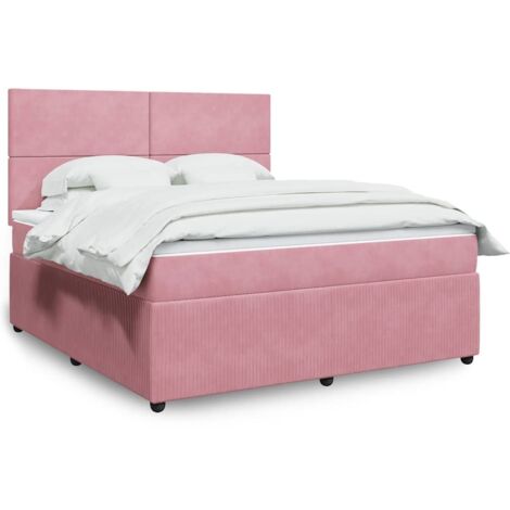 Cama box spring con colchón terciopelo rosa 180x200 cm