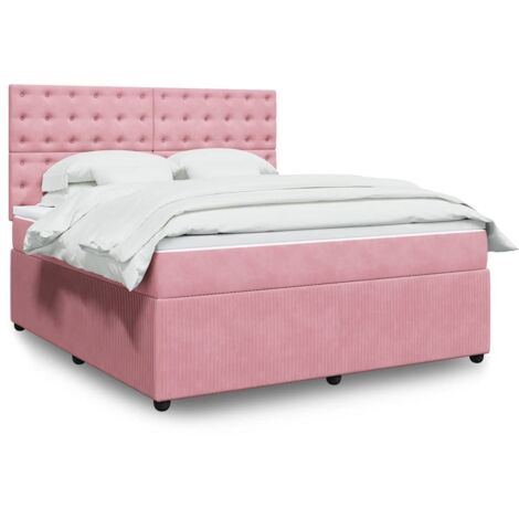 Cama box spring con colchón terciopelo rosa 180x200 cm