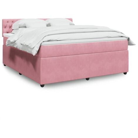 Cama box spring con colchón terciopelo rosa 180x200 cm