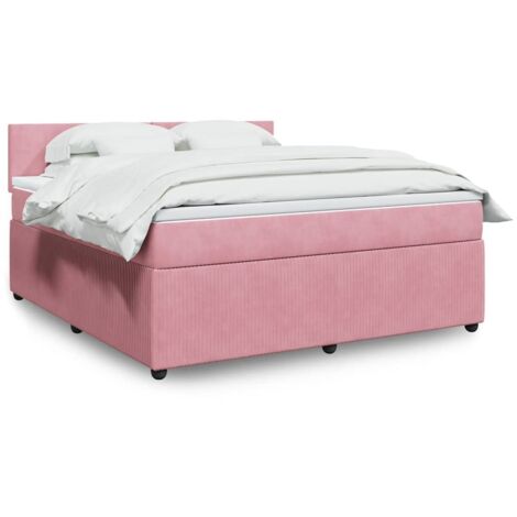 Cama box spring con colchón terciopelo rosa 180x200 cm