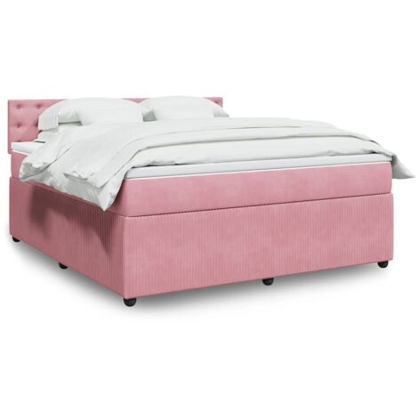 Cama box spring con colchón terciopelo rosa 180x200 cm