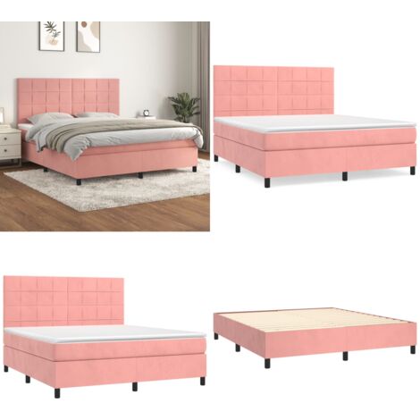 Cama box spring con colchón terciopelo rosa 180x200 cm - Colchón de muelles - Cama box spring