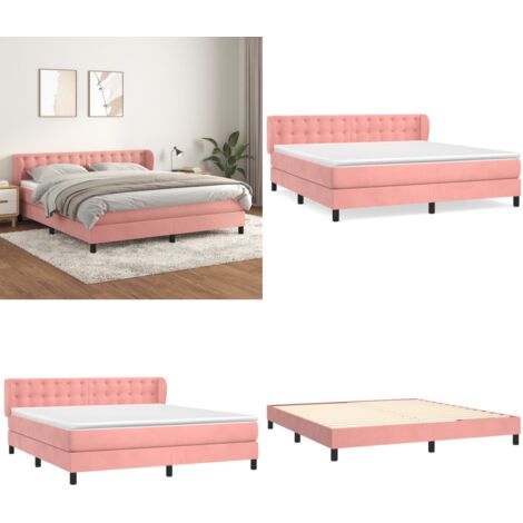 Cama box spring con colchón terciopelo rosa 180x200 cm - Colchón de muelles - Cama de muelles