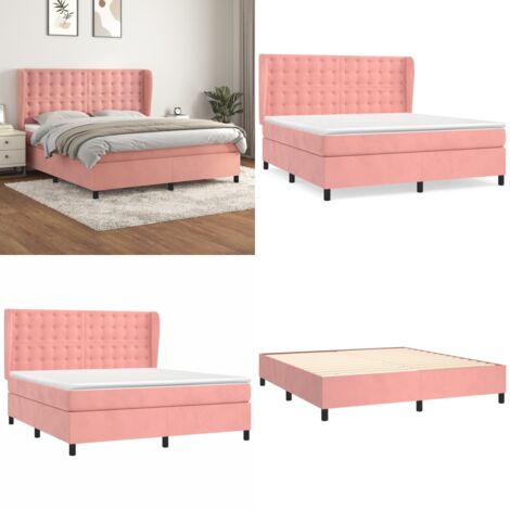 Cama box spring con colchón terciopelo rosa 180x200 cm - Colchón de muelles - Cama de muelles