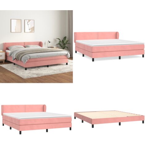 Cama box spring con colchón terciopelo rosa 180x200 cm - Colchón de muelles - Cama de muelles