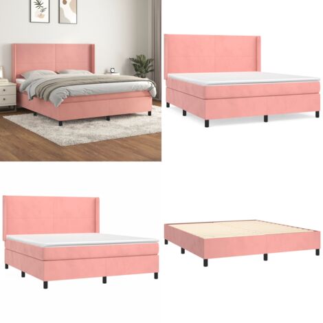 Cama box spring con colchón terciopelo rosa 180x200 cm - Colchón de muelles - Cama de muelles