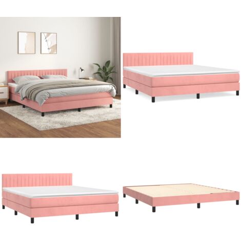Cama box spring con colchón terciopelo rosa 180x200 cm - Colchón de muelles - Cama de muelles