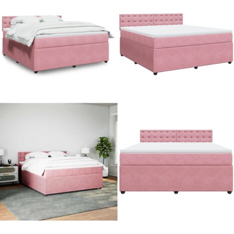 Cama box spring con colchón terciopelo rosa 180x200 cm - Colchón de muelles - Cama de muelles ensacados