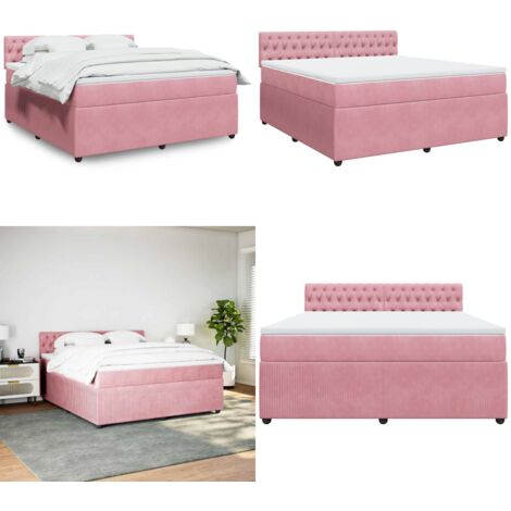 Cama box spring con colchón terciopelo rosa 180x200 cm - Colchón de muelles - Cama de muelles ensacados