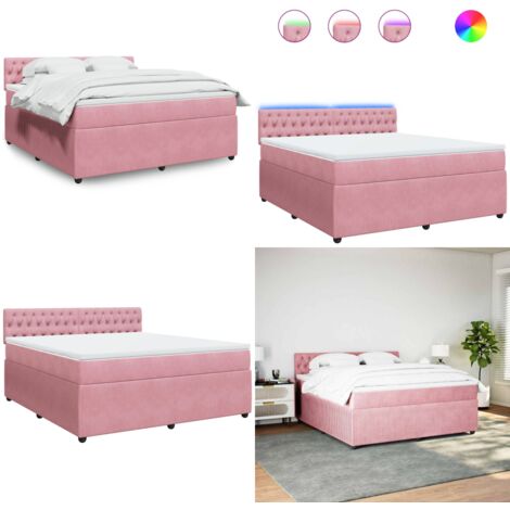 Cama box spring con colchón terciopelo rosa 180x200 cm - Colchón de muelles ensacados - Cama con luz LED