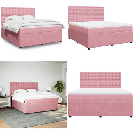 Cama box spring con colchón terciopelo rosa 180x200 cm - Colchón de muelles ensacados - Cama de muelles