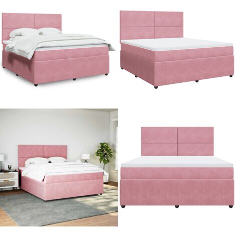 Cama box spring con colchón terciopelo rosa 180x200 cm - Colchón de muelles ensacados - Cama de muelles