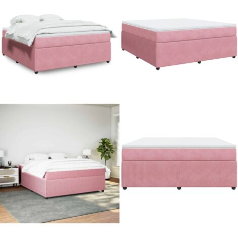 Cama box spring con colchón terciopelo rosa 180x200 cm - Colchón de muelles - Terciopelo rosa