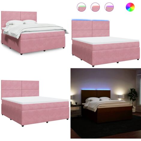 Cama box spring con colchón terciopelo rosa 180x200 cm - Colchón ensacado - Cama con luz LED
