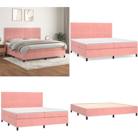 Cama box spring con colchón terciopelo rosa 200x200 cm - Colchón de muelles - Terciopelo rosa