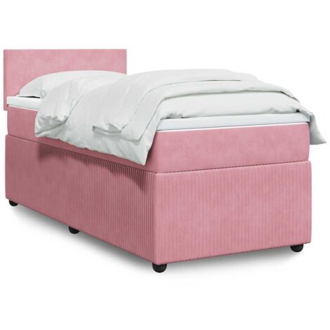 Cama box spring con colchón terciopelo rosa 80x200 cm