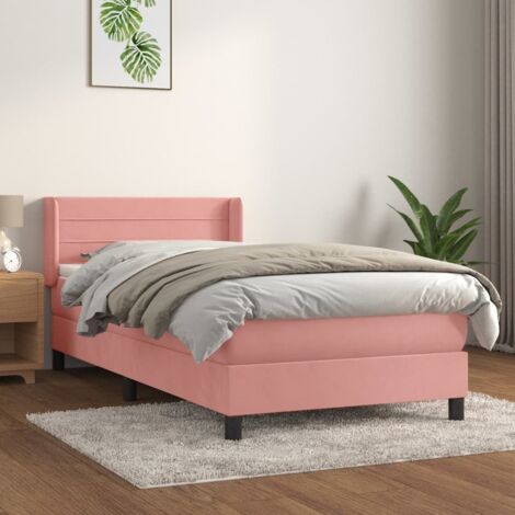 Cama box spring con colchón terciopelo rosa 80x200 cm
