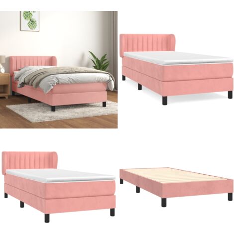 Cama box spring con colchón terciopelo rosa 80x200 cm - Colchón de muelles - Cama de muelles