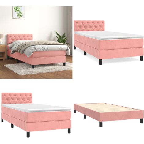 Cama box spring con colchón terciopelo rosa 80x200 cm - Colchón de muelles ensacados - Terciopelo rosa