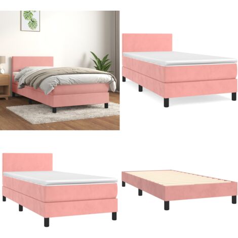 Cama box spring con colchón terciopelo rosa 80x200 cm - Colchón de muelles ensacados - Terciopelo rosa