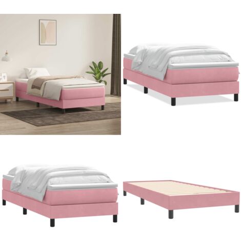 Cama box spring con colchón terciopelo rosa 80x220 cm - Colchón de muelles - Colchón ensacado