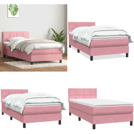 Cama box spring con colchón terciopelo rosa 80x220 cm - Colchón de muelles ensacados - Cama box spring