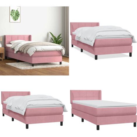 Cama box spring con colchón terciopelo rosa 80x220 cm - Colchón de muelles ensacados - Cama con cabecero