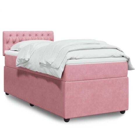 Cama box spring con colchón terciopelo rosa 90x190 cm