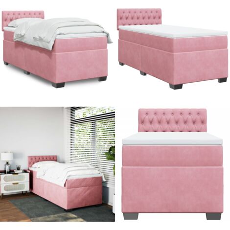 Cama box spring con colchón terciopelo rosa 90x190 cm - Colchón de muelles - Cama con cabecero