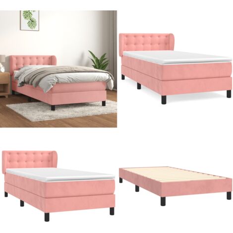 Cama box spring con colchón terciopelo rosa 90x190 cm - Colchón de muelles - Cama de muelles