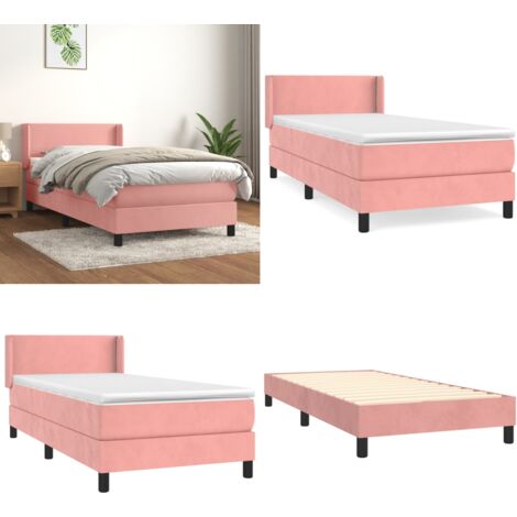 Cama box spring con colchón terciopelo rosa 90x190 cm - Colchón de muelles - Cama de muelles