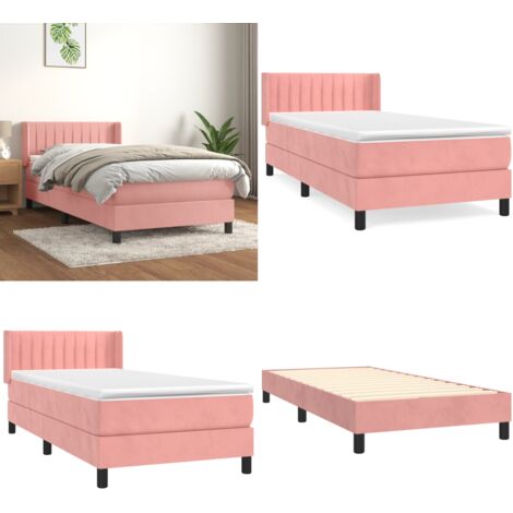 Cama box spring con colchón terciopelo rosa 90x190 cm - Colchón de muelles - Cama de muelles