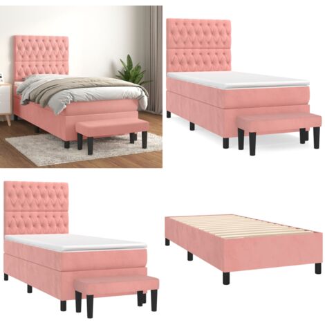 Cama box spring con colchón terciopelo rosa 90x190 cm - Colchón de muelles - Cama de muelles