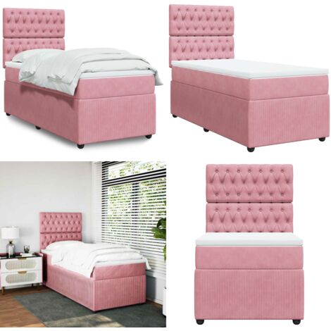 Cama box spring con colchón terciopelo rosa 90x190 cm - Colchón de muelles - Cama de muelles ensacados