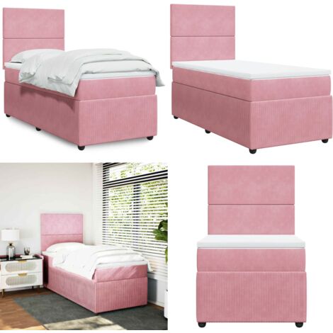 Cama box spring con colchón terciopelo rosa 90x190 cm - Colchón de muelles - Cama de muelles ensacados
