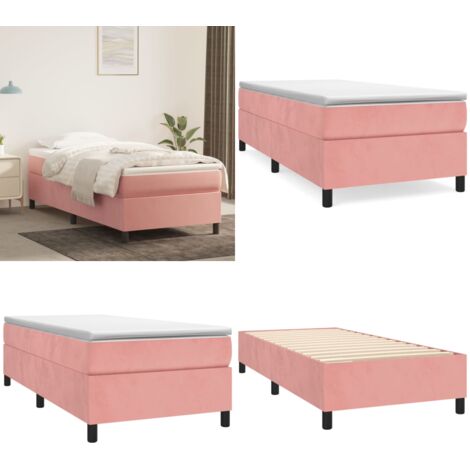 Cama box spring con colchón terciopelo rosa 90x190 cm - Colchón de muelles - Colchón de terciopelo