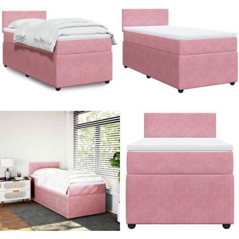 Cama box spring con colchón terciopelo rosa 90x190 cm - Colchón de muelles ensacados - Cama de muelles