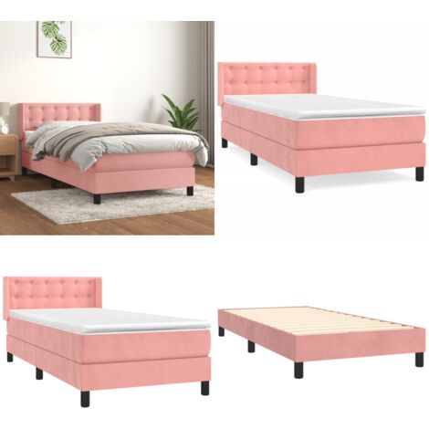 Cama box spring con colchón terciopelo rosa 90x190 cm - Colchón de muelles ensacados - Terciopelo rosa