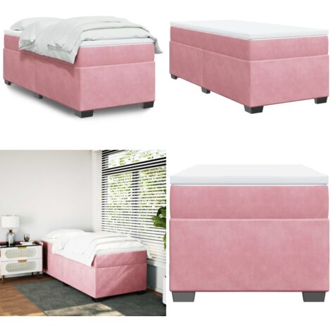 Cama box spring con colchón terciopelo rosa 90x190 cm - Colchón de muelles - Terciopelo rosa